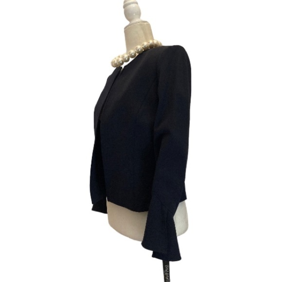 Tahari ASL Horton Open Front Blazer Jacket NWT Ruffle Sleeves in Navy Blue - Picture 3 of 11